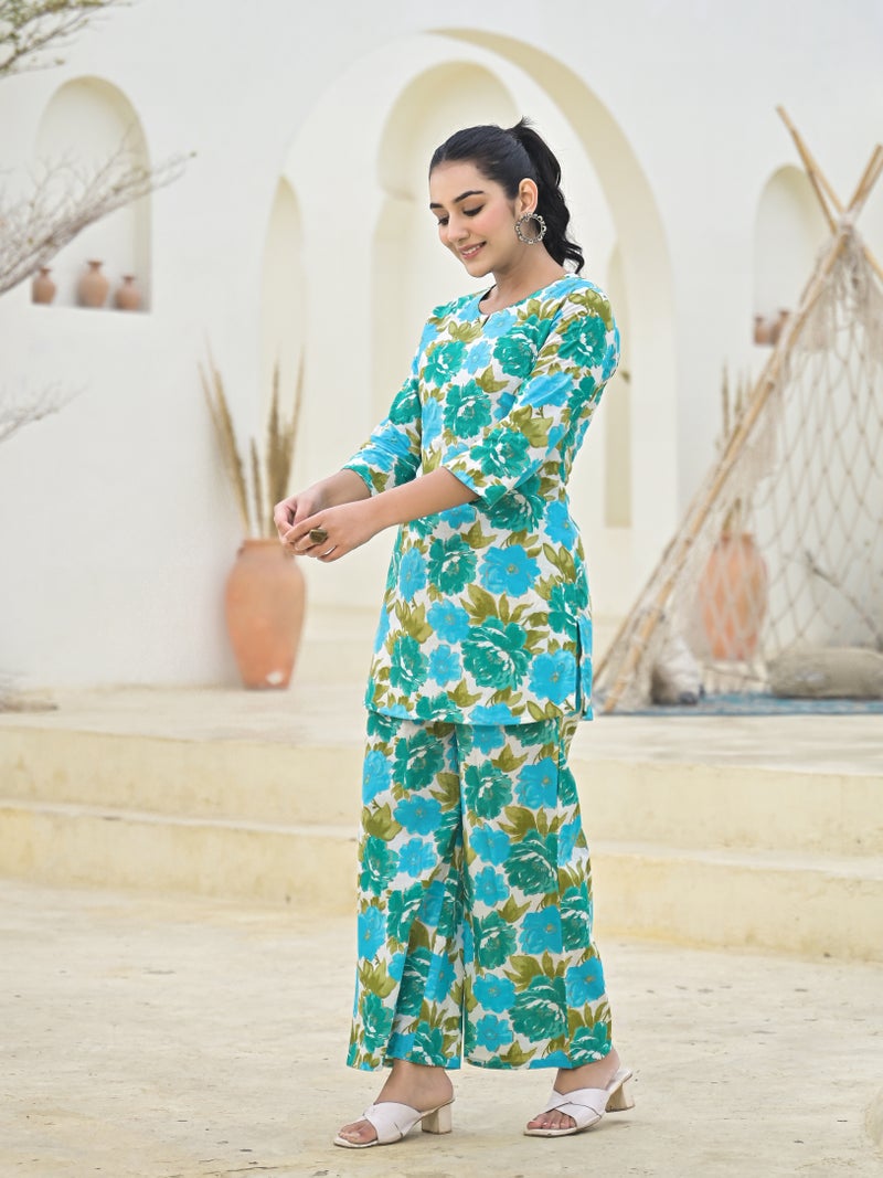 Shifory Blue Cotton Kurti Palazzo Set for Women - Image 4